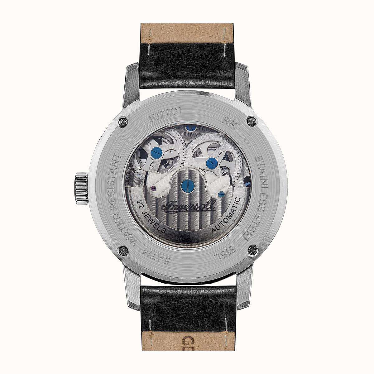 Ingersoll The Jazz Automatik Schwarzes Zifferblatt Schwarzes Lederarmband Herren Uhr I07701