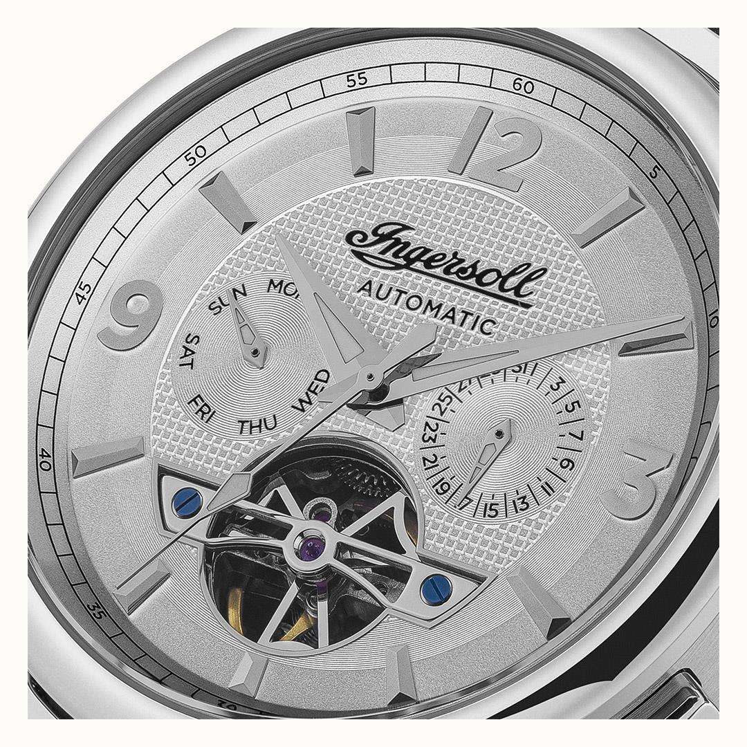 Ingersoll The Michigan Automatik Weißes Zifferblatt Schwarzes Lederarmband Herren Uhr I01105