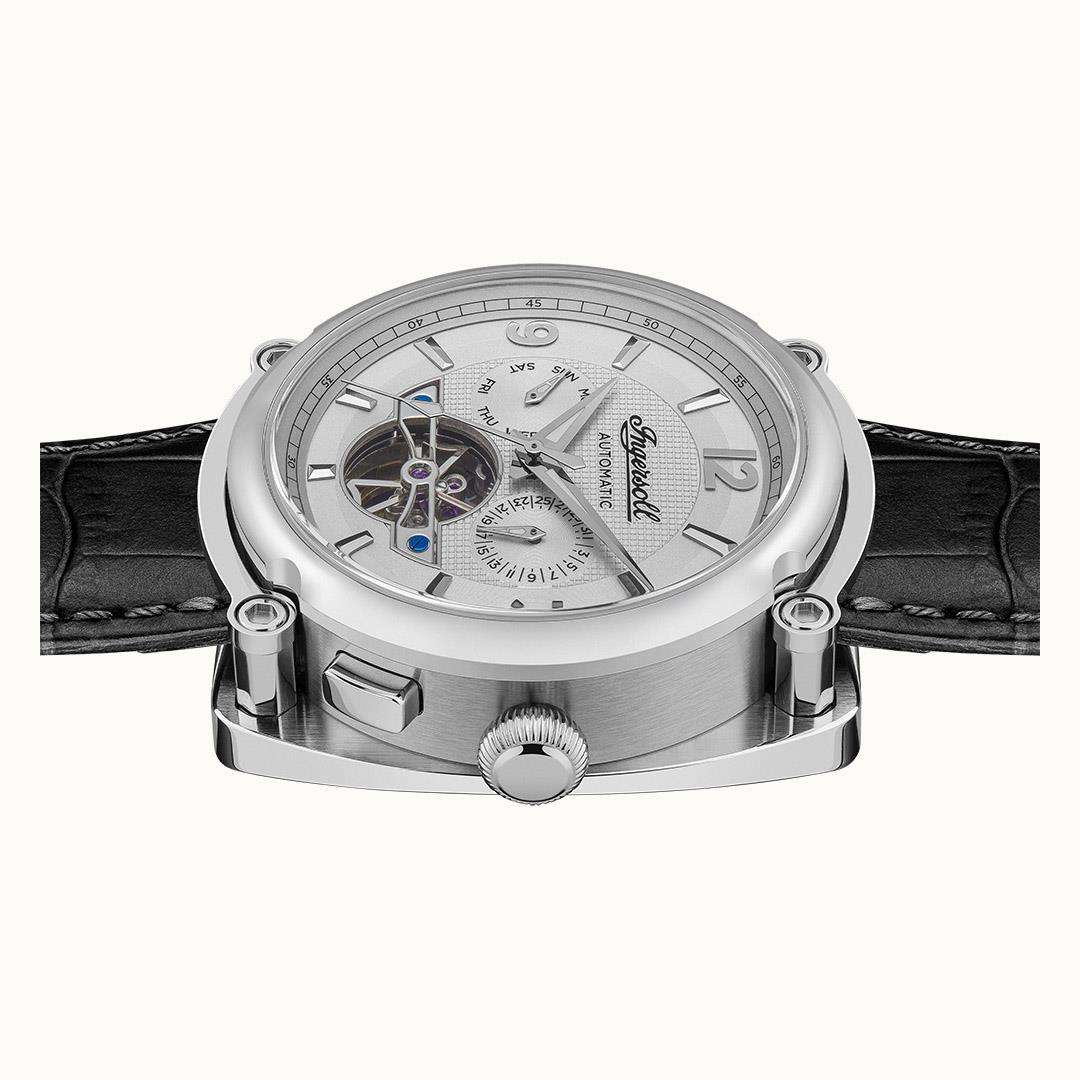 Ingersoll The Michigan Automatik Weißes Zifferblatt Schwarzes Lederarmband Herren Uhr I01105