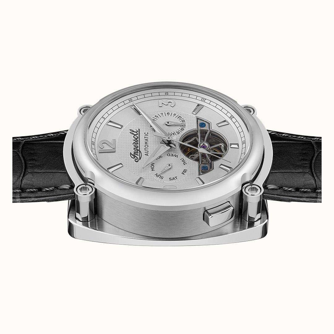 Ingersoll The Michigan Automatik Weißes Zifferblatt Schwarzes Lederarmband Herren Uhr I01105