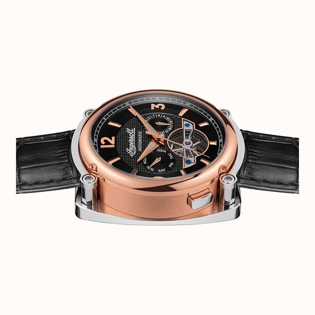 Ingersoll The Michigan Automatic Black Dial Black Leather Strap Men's Watch I01102B