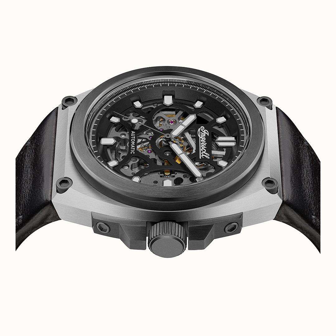 Ingersol The Motion Automatische Schwarze Zifferblatt Lederarmband Herren Uhr I11702B