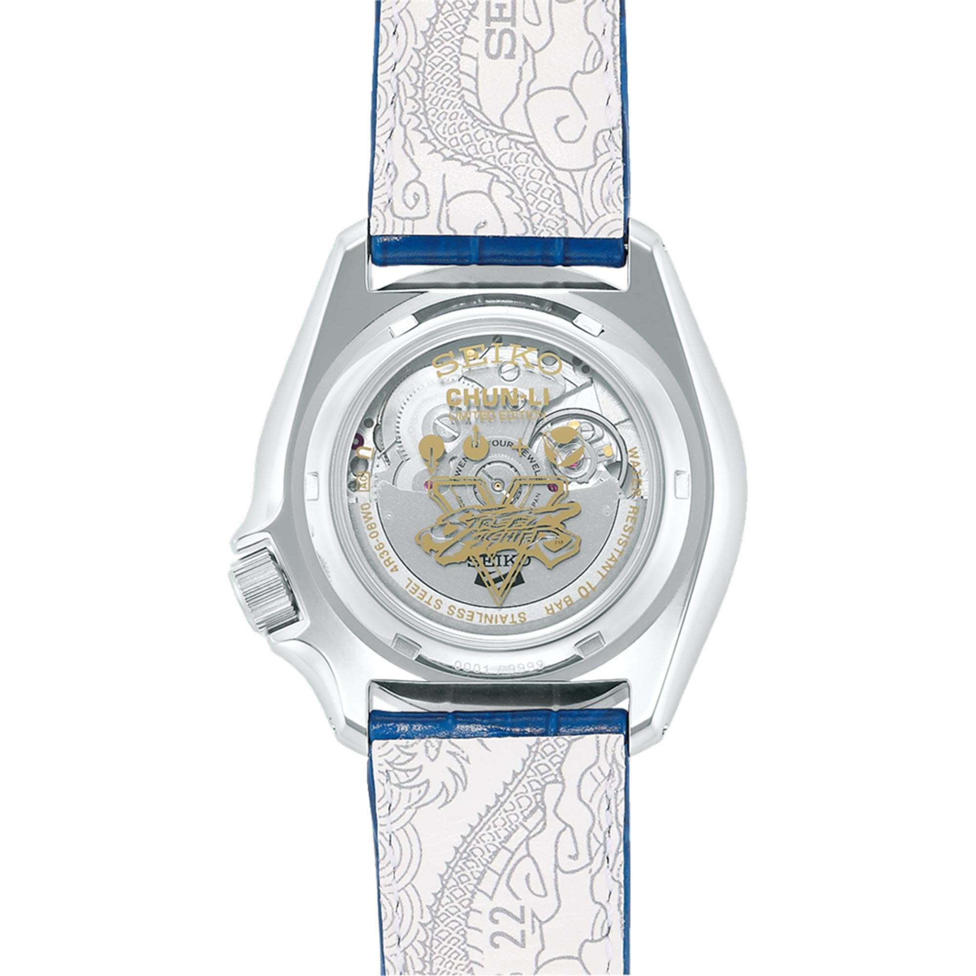 Seiko 5 Sports Street Fighter Chun Li Blaues Zifferblatt Lederarmband Herren Uhr SRPF17K1