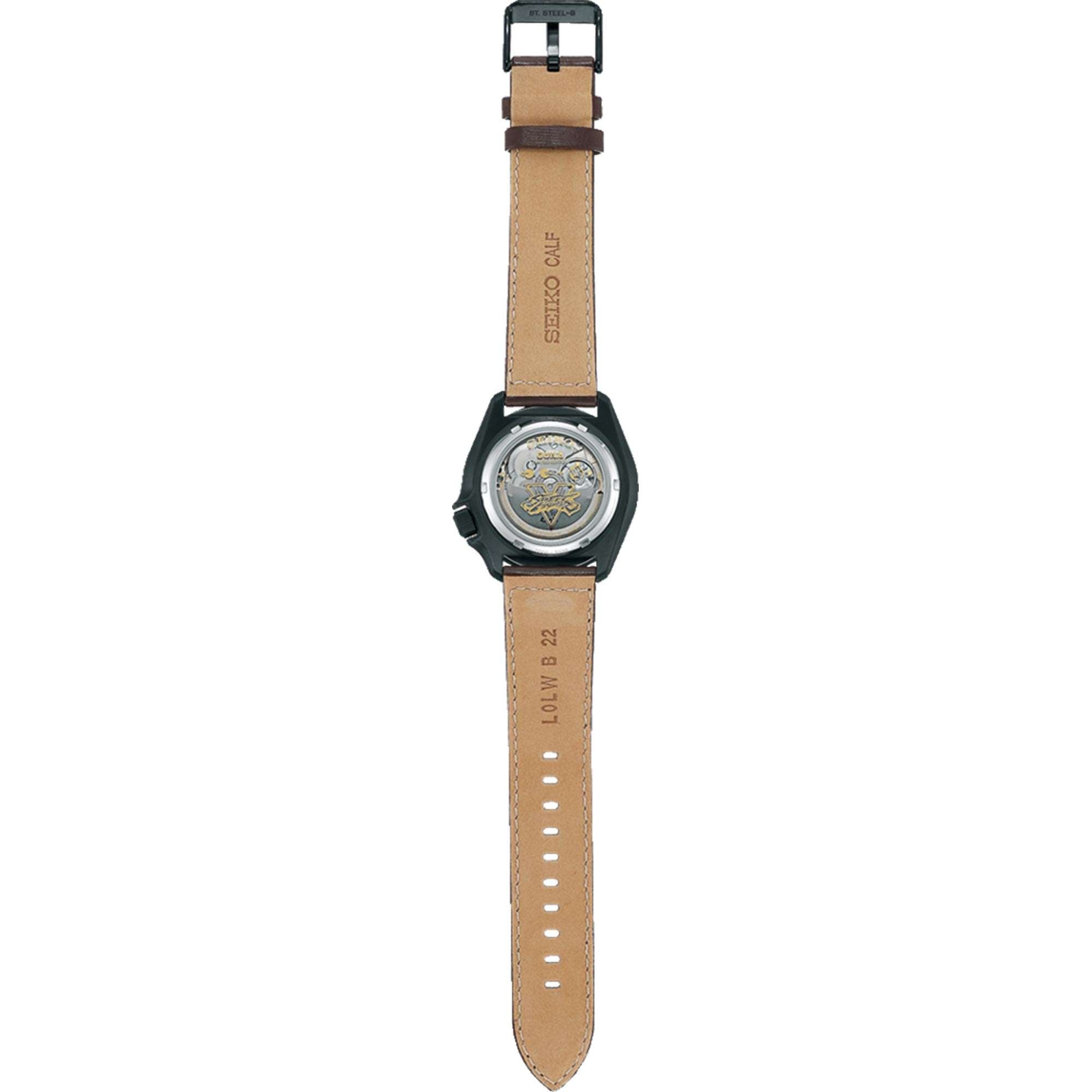 Seiko 5 Sports Street Fighter Guile Camouflage Dial Leather Strap Men's Watch SRPF21K1