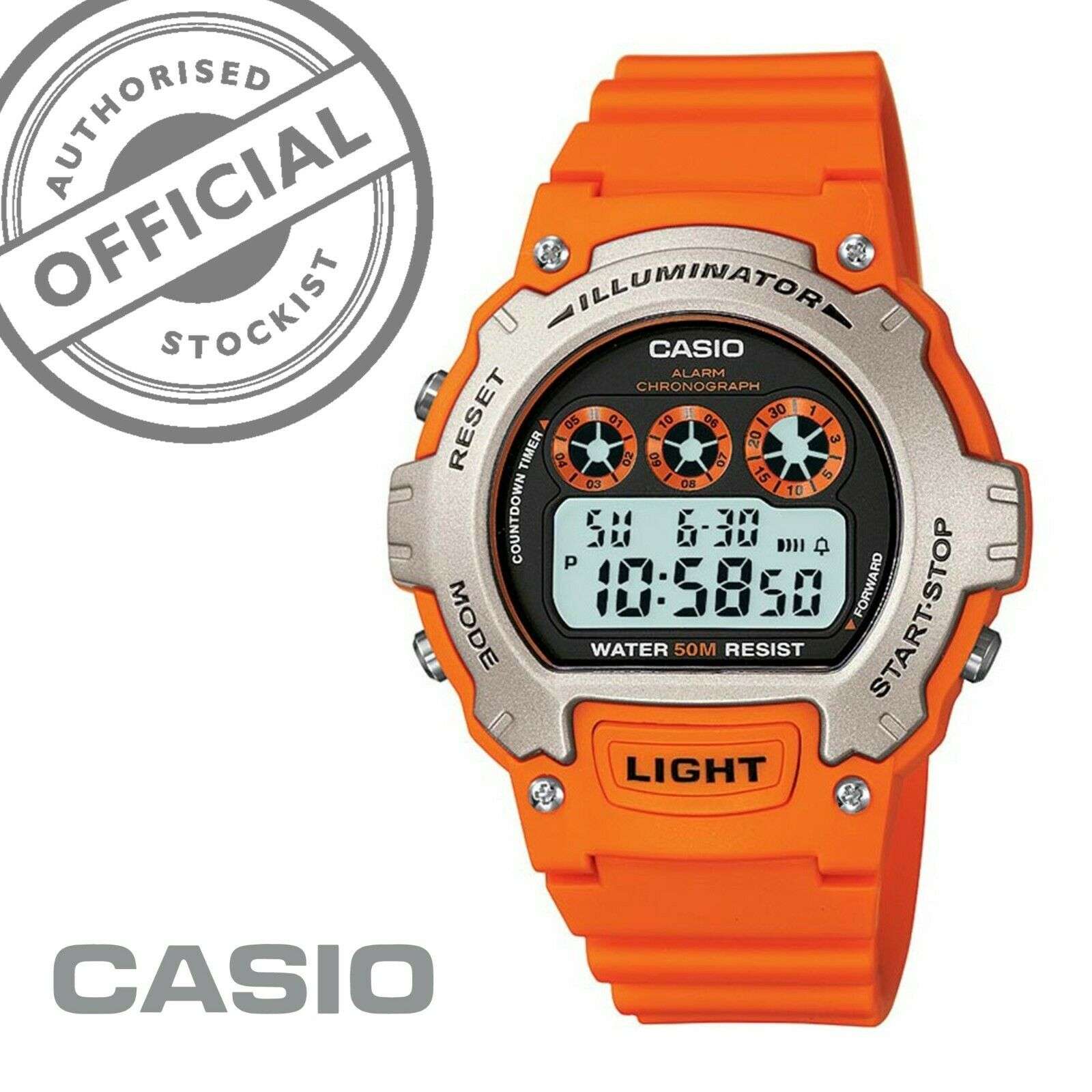 Casio Collection Quartz Digital Dial Orange Resin Strap Unisex Watch W-214H-4AVEF - WatchNation