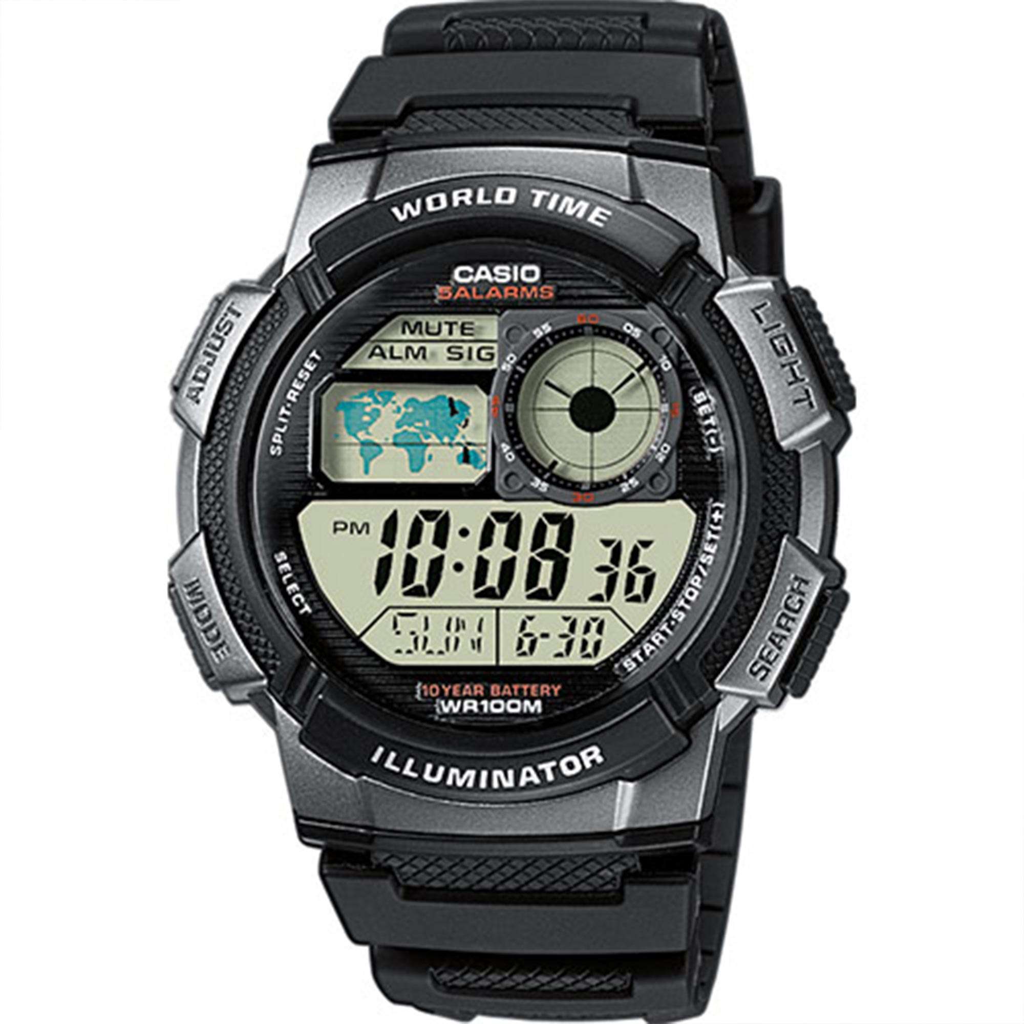 Casio Collection Weltalarm Quarz Digital Schwarzes Harzarmband Herrenuhr AE-1000W-1BVEF