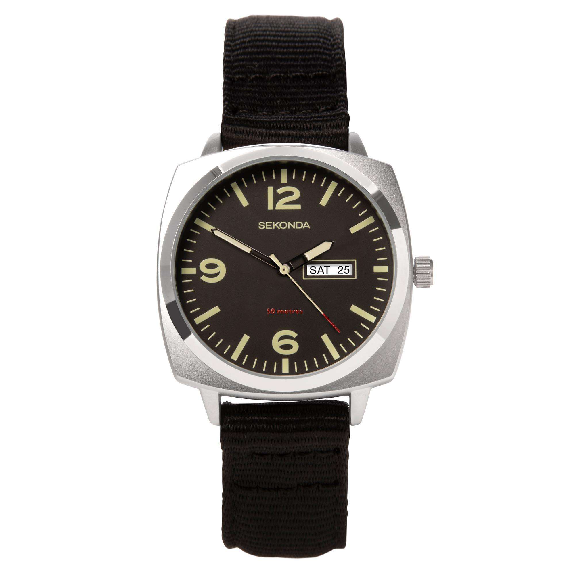 Sekonda Airborne Quarz Schwarze Zifferblatt Schwarzer Armband Herren Uhr 1992
