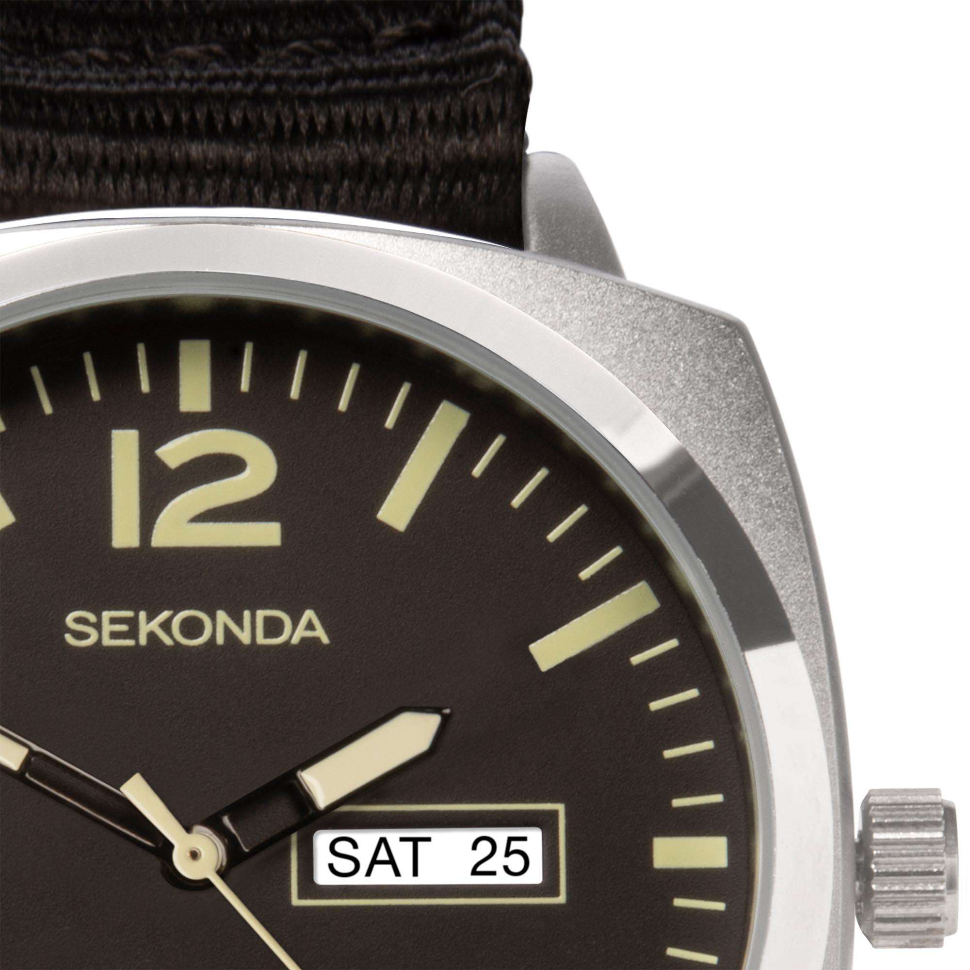 Sekonda Airborne Quarz Schwarze Zifferblatt Schwarzer Armband Herren Uhr 1992