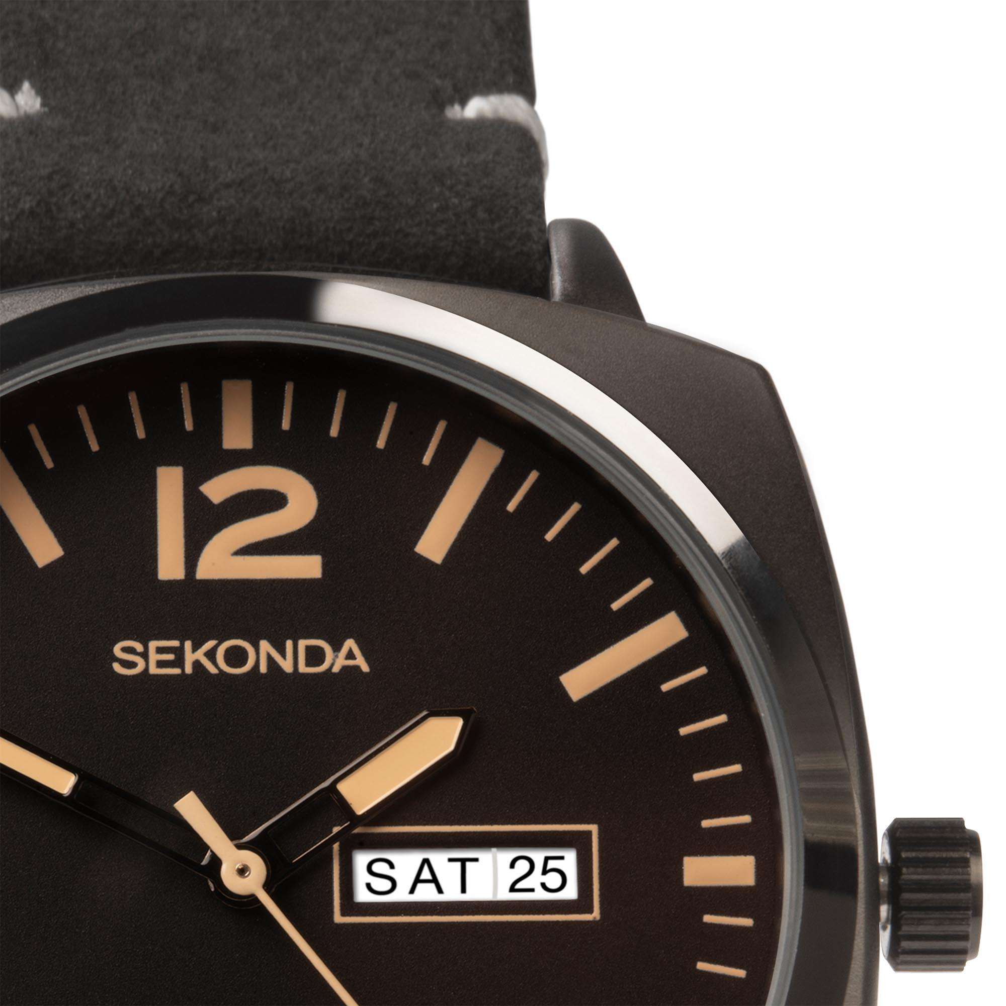 Sekonda Airborne Quartz Black Dial Black Strap Men's Watch 1995