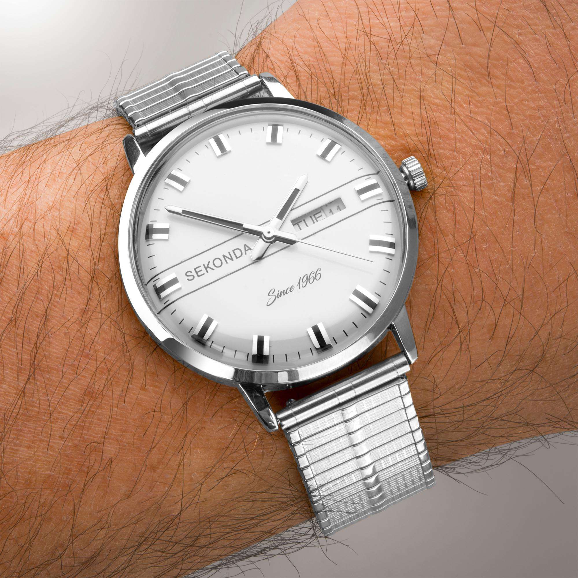 Sekonda Classic Quarz Weißer Zifferblatt Edelstahlarmband Uhr 1951