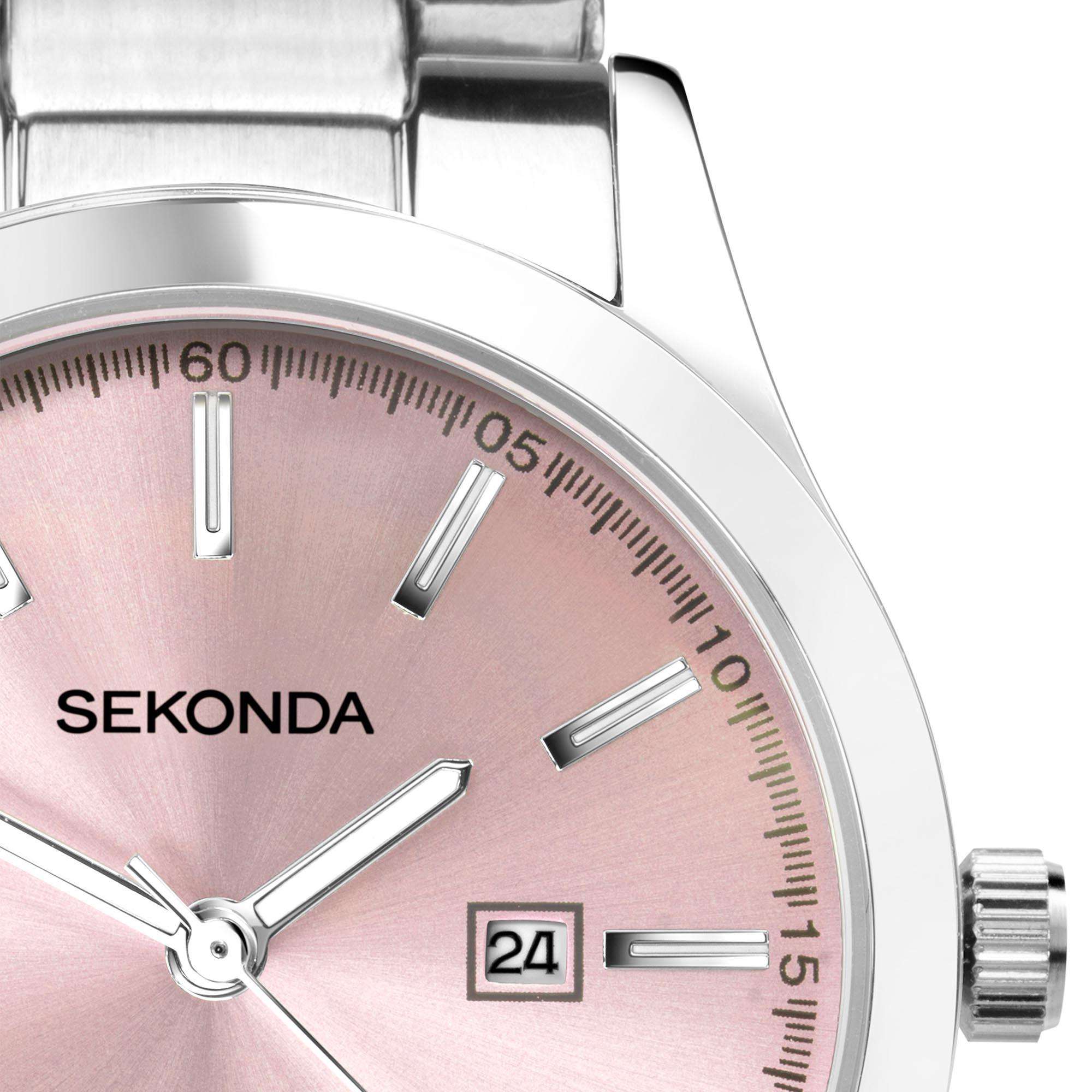Sekonda ColourPop Quarz Rosa Zifferblatt Edelstahlarmband Damen Uhr 40398