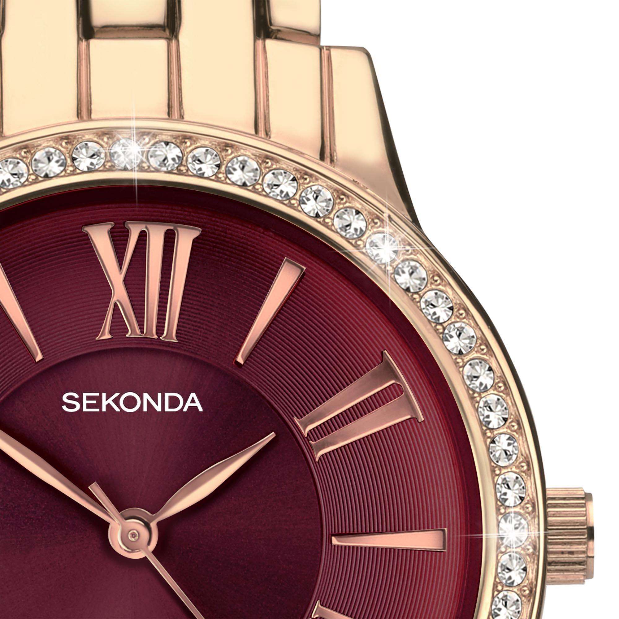 Sekonda Hero Quarz Rotes Zifferblatt Bronze Edelstahl Damen Uhr 40290