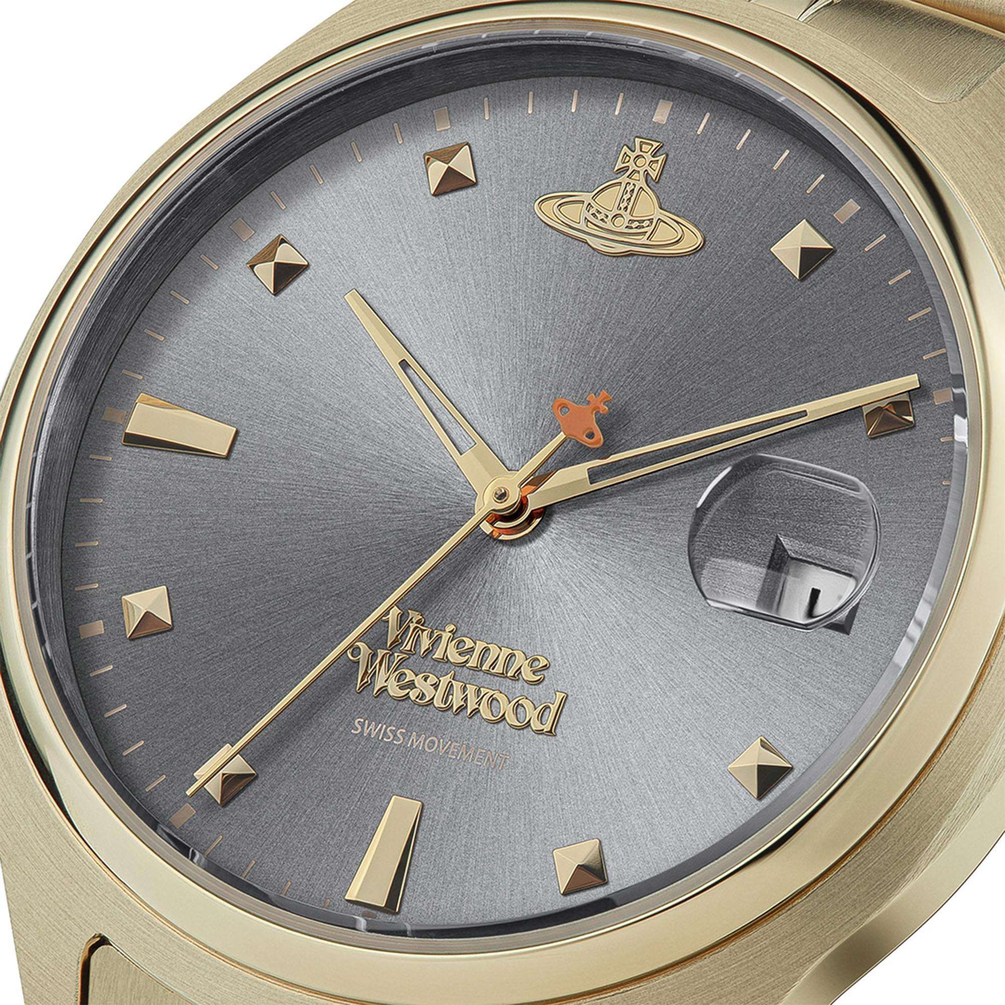 Vivienne Westwood Camberwell Quarz Graues Zifferblatt Gold Edelstahlarmband Damen Uhr VV261GYGD