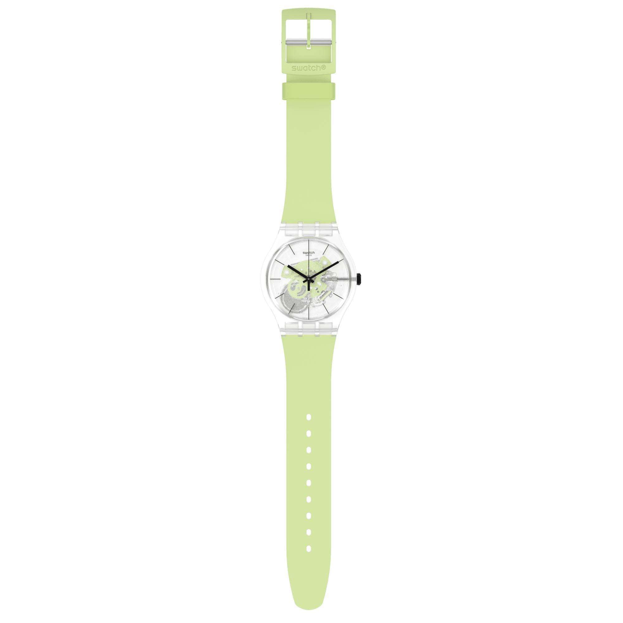Swatch New Gent Green Daze Quarz Transparentes Zifferblatt Grünes Armband Uhr SO29K106