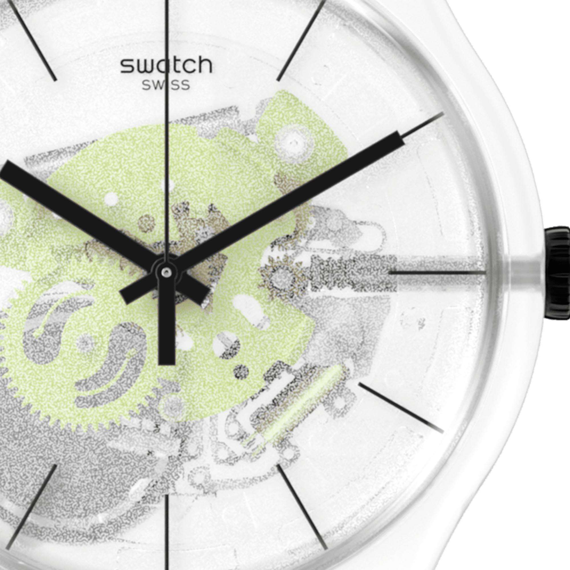 Swatch New Gent Green Daze Quarz Transparentes Zifferblatt Grünes Armband Uhr SO29K106