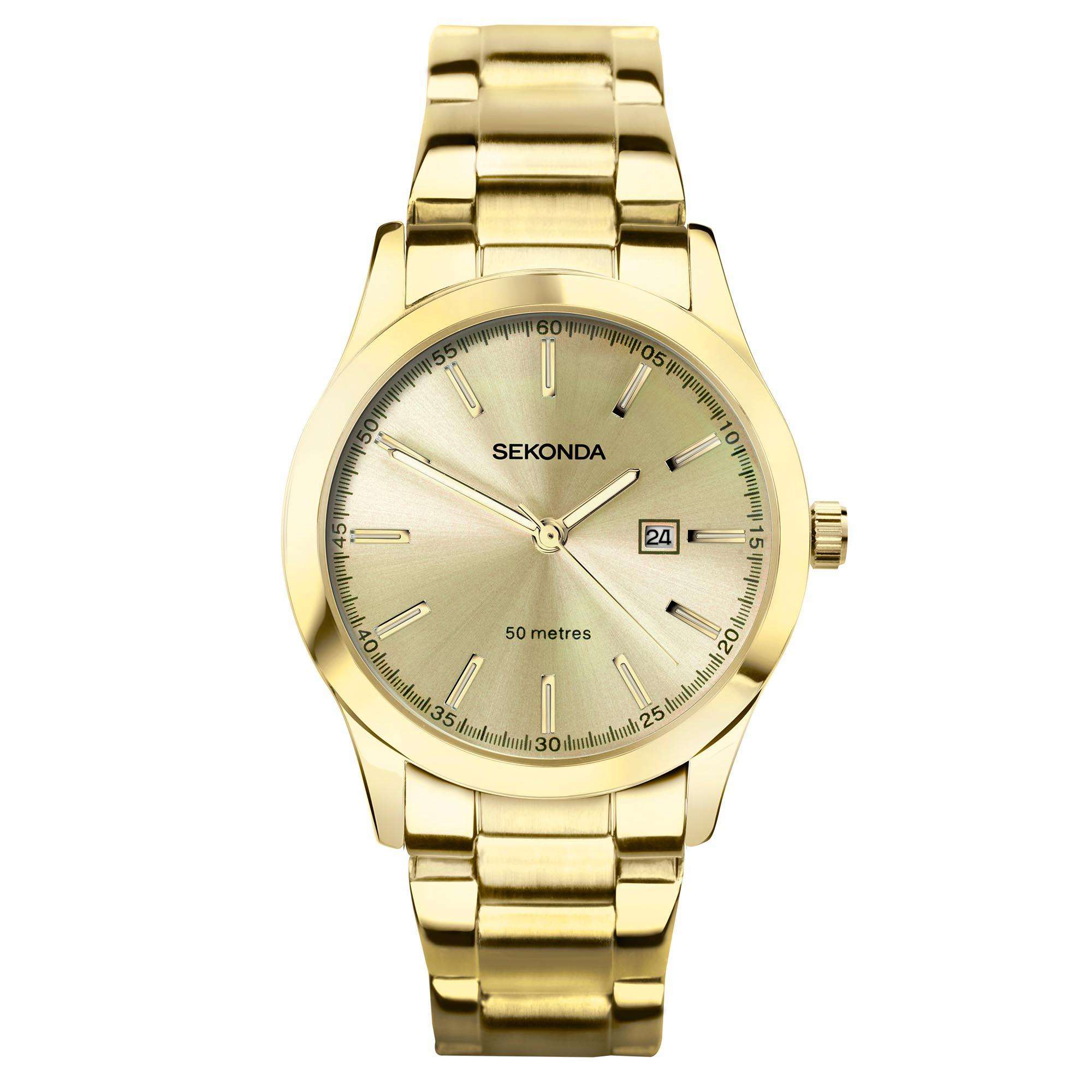 Sekonda Classic Colour Pop Quarz Champagner Zifferblatt Gold PVD Edelstahlarmband Damen Uhr 40428