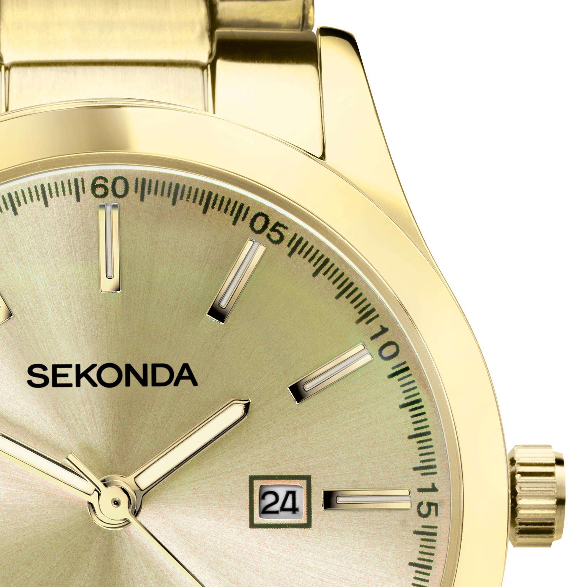 Sekonda Classic Colour Pop Quarz Champagner Zifferblatt Gold PVD Edelstahlarmband Damen Uhr 40428