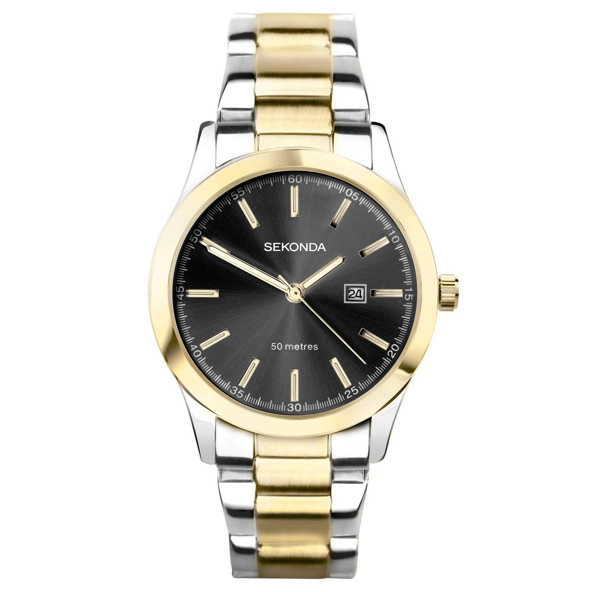 Sekonda Classic Colour Pop Quarz Schwarzes Zifferblatt Zweifarbiges Edelstahlarmband Damen Uhr 40429