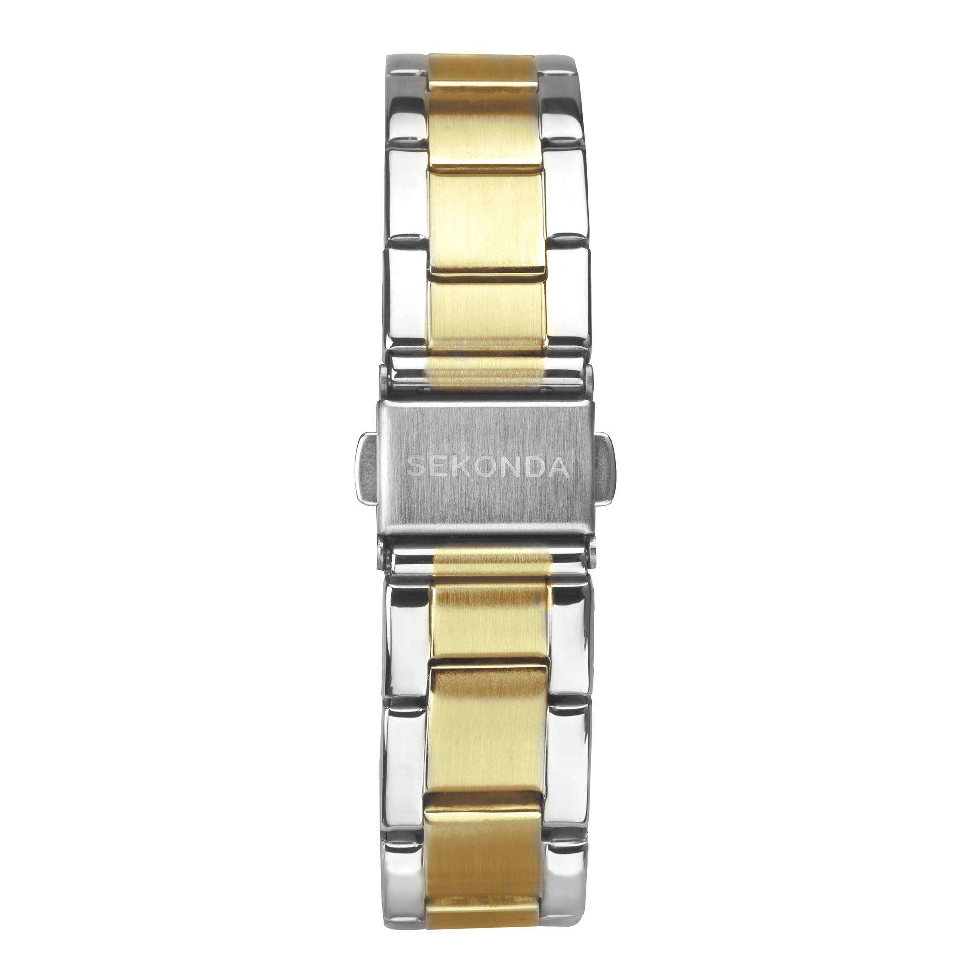 Sekonda Classic Colour Pop Quarz Schwarzes Zifferblatt Zweifarbiges Edelstahlarmband Damen Uhr 40429