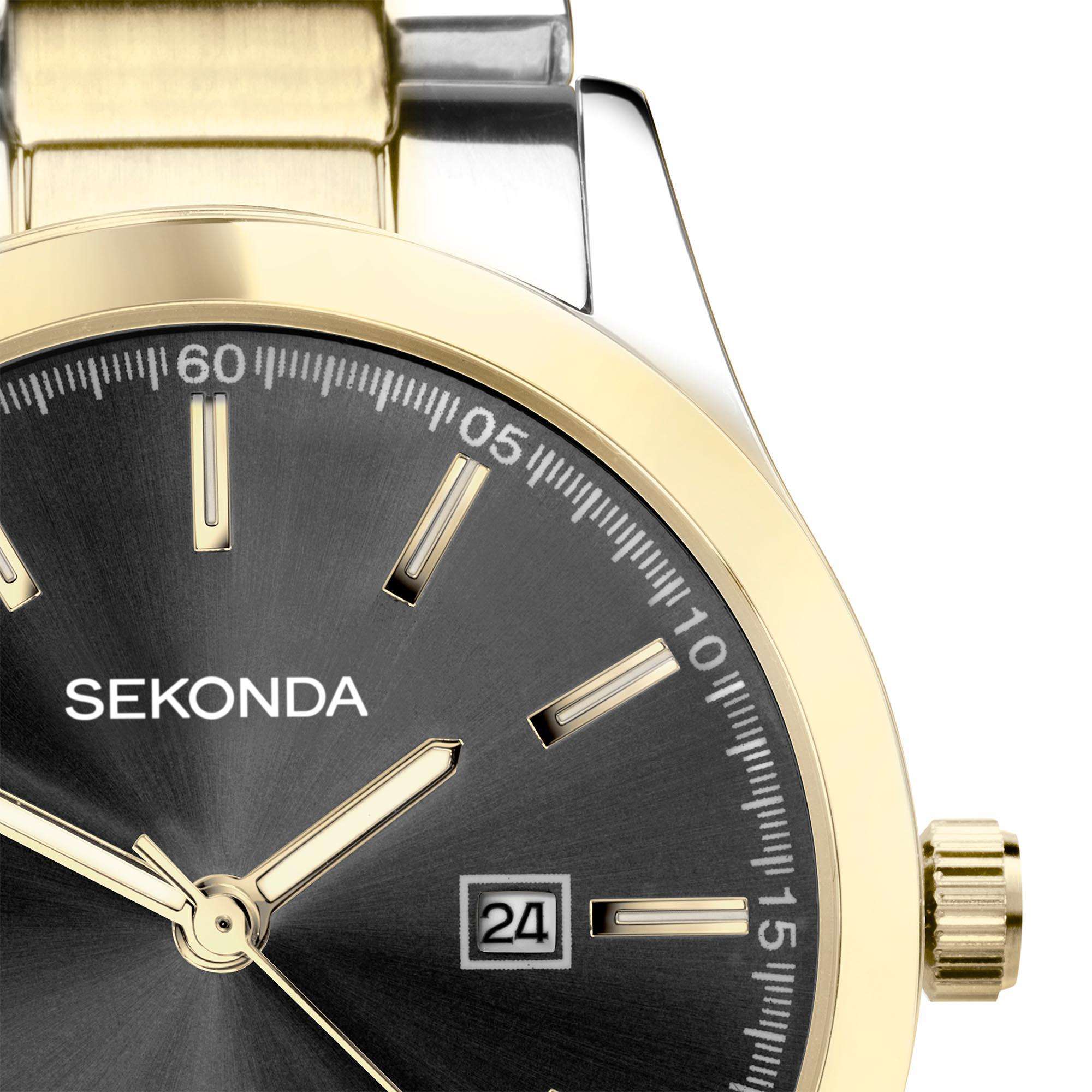 Sekonda Classic Colour Pop Quarz Schwarzes Zifferblatt Zweifarbiges Edelstahlarmband Damen Uhr 40429