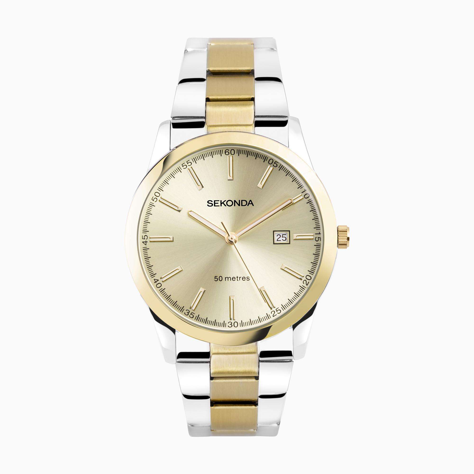 Sekonda Classic Quarz Champagner Zifferblatt Zweifarbiges Edelstahlarmband Herren Uhr 1997