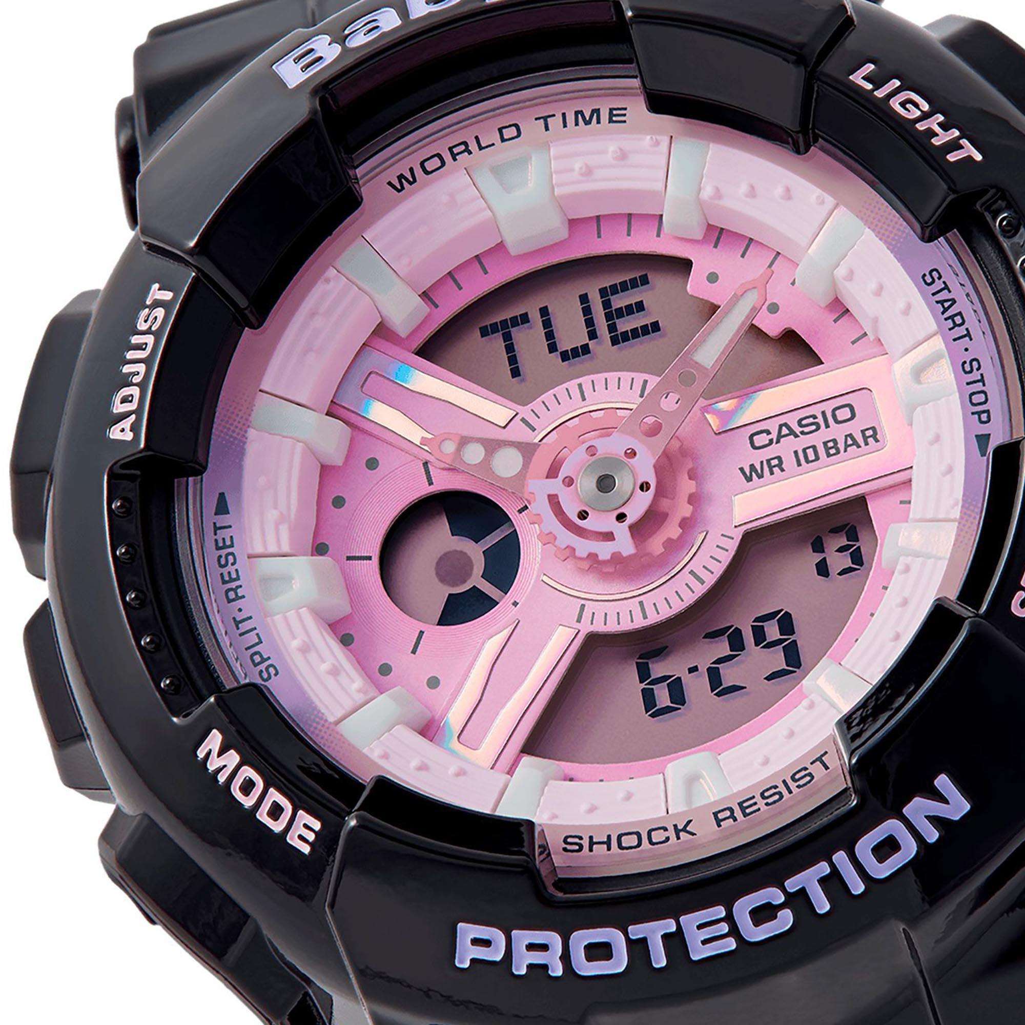 Casio G-Shock Quarz Rosa Zifferblatt Schwarzes Armband Damen Uhr BA-110PL-1AER