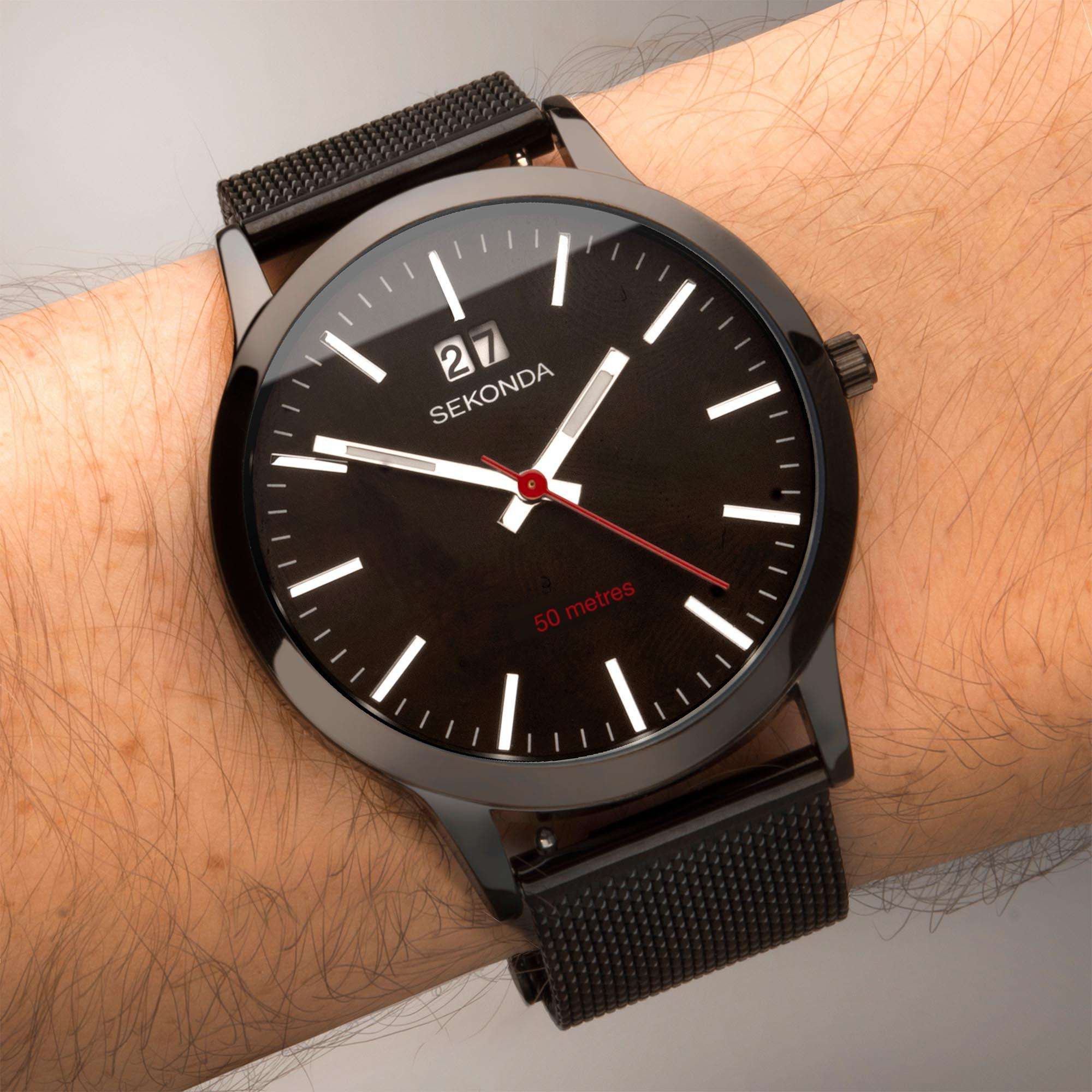 Sekonda Classic Quartz Black Dial Black Milanese Bracelet Watch 1942