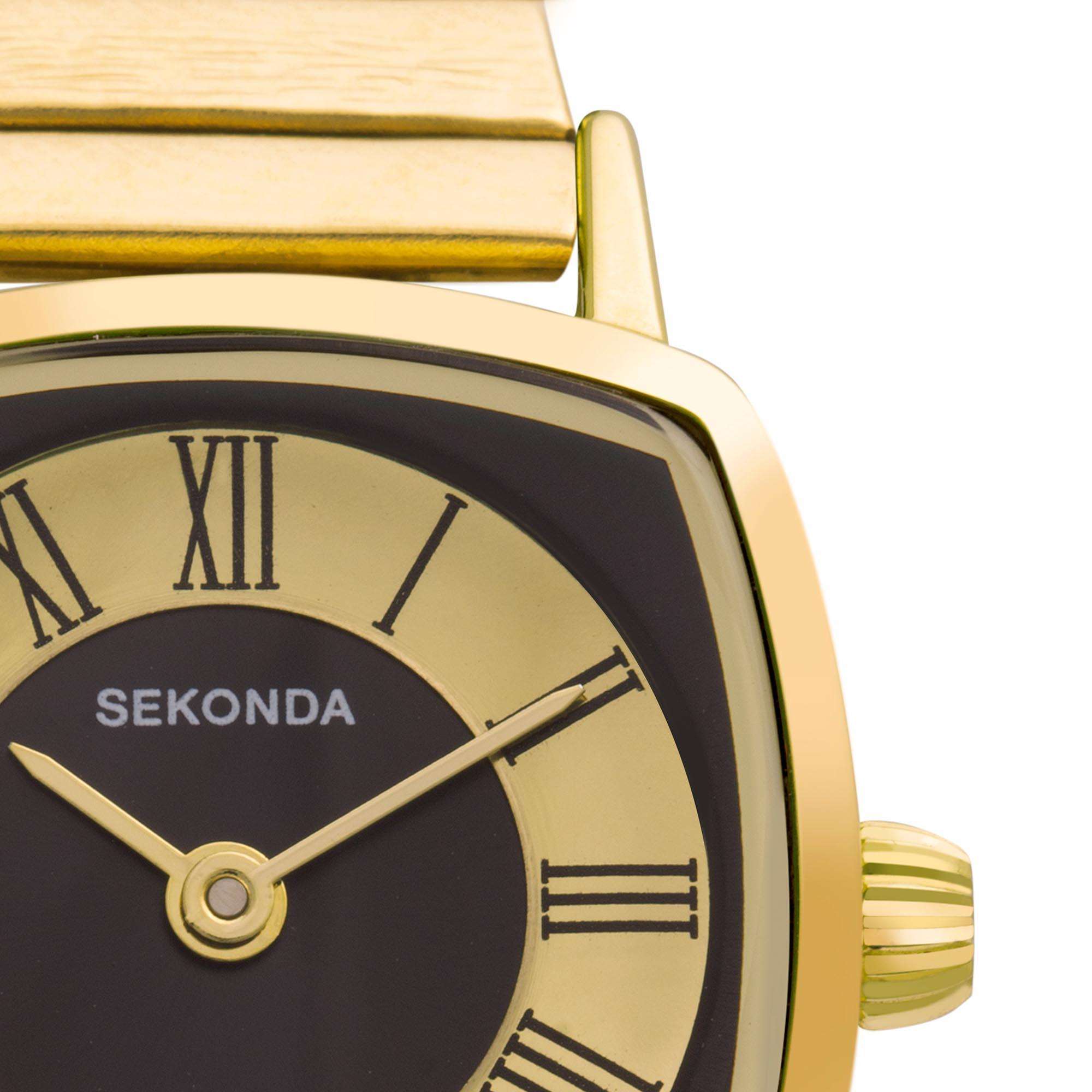 Sekonda Heritage Quartz Schwarzes Zifferblatt Gold PVD Edelstahlarmband Damen Uhr 40379