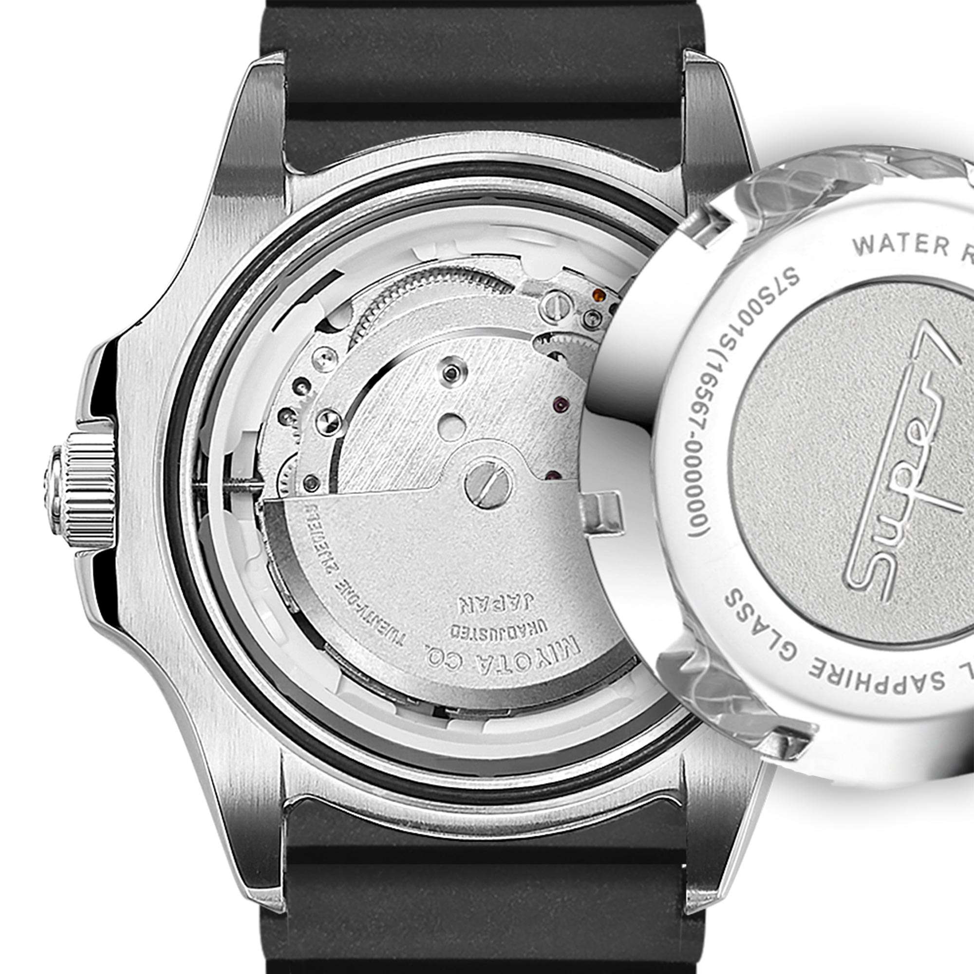 Rotary Super 7 SCUBA Automatik Schwarzes Zifferblatt Keramikkranz Silikonarmband Herren Taucheruhr S7S001S