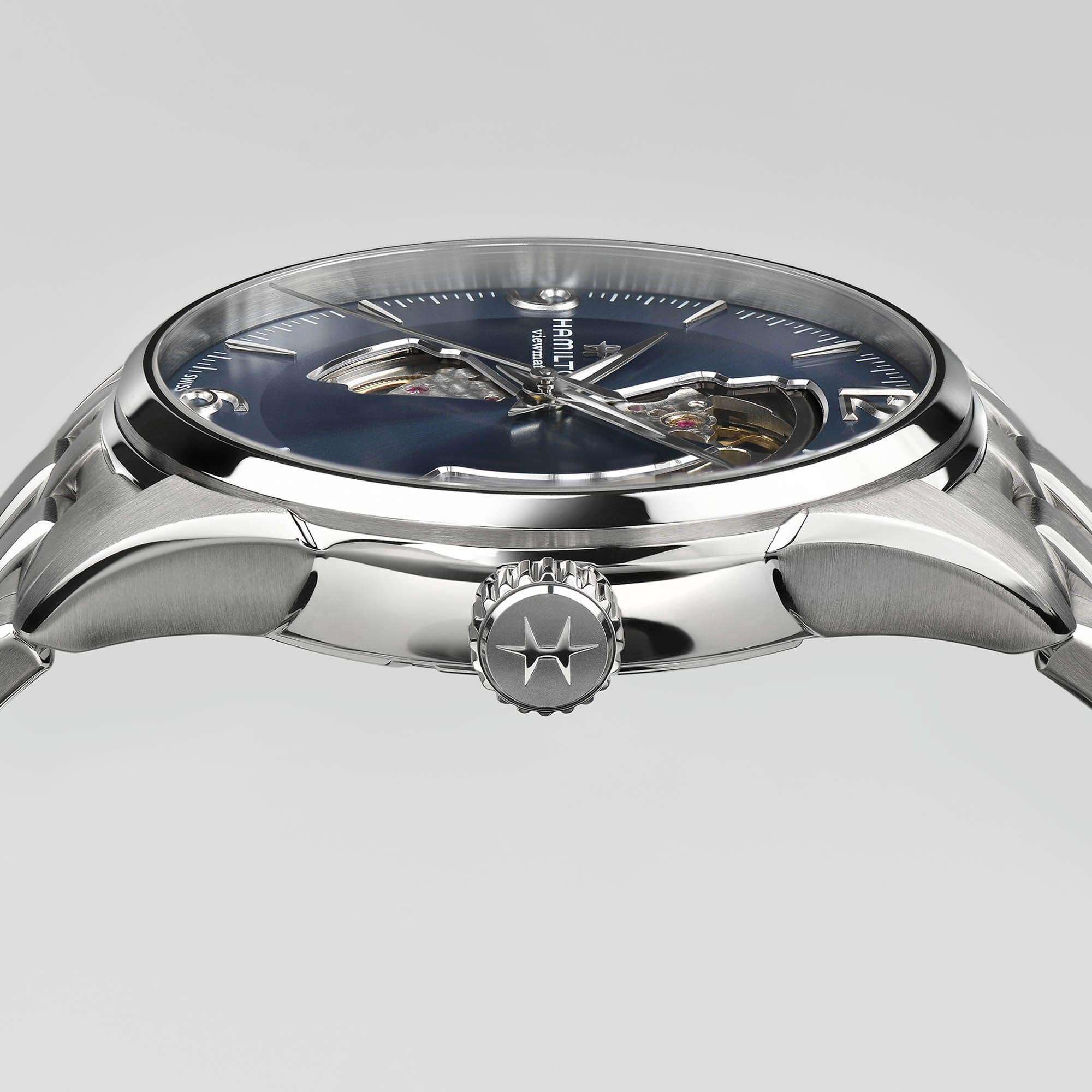 Hamilton Jazzmaster 42mm Offenes Herz Blau Zifferblatt Stahl Herren Automatik Uhr H32705141