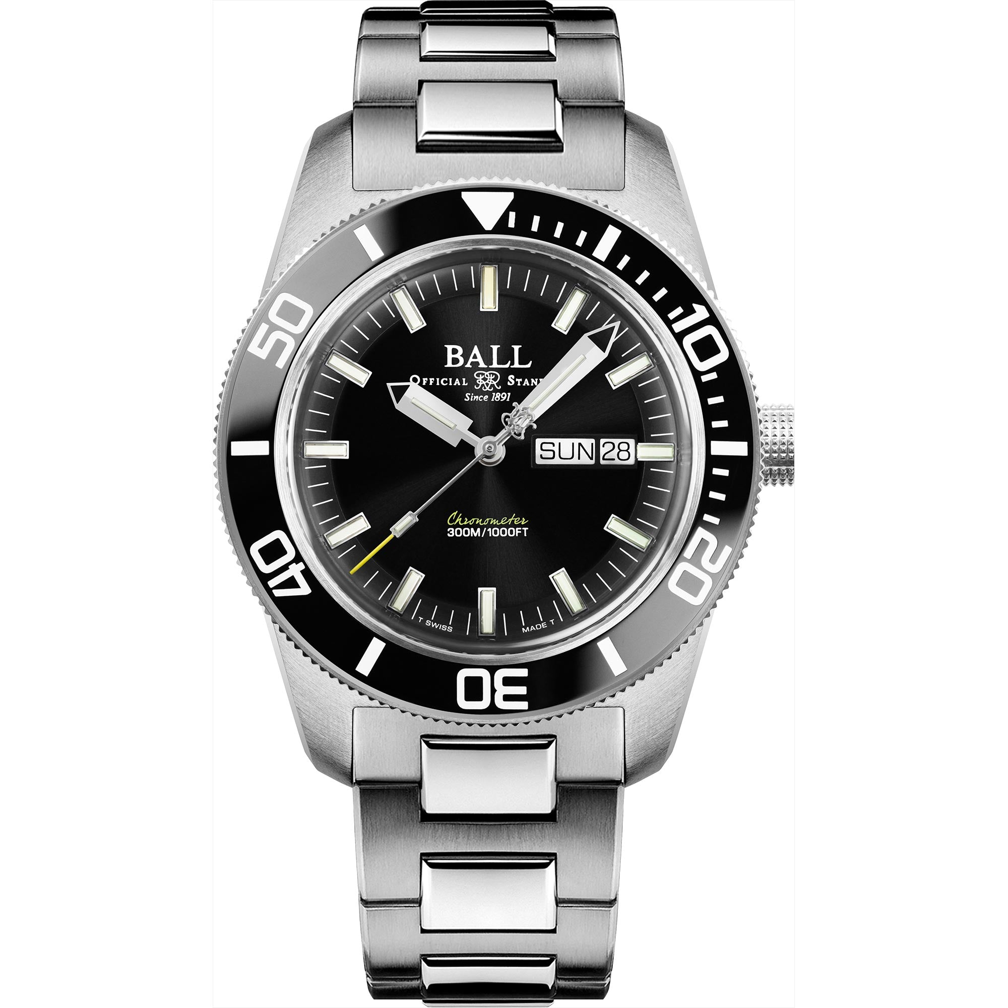 BALL Skindiver Heritage Automatic Black Dial Steel Strap Men's Watch DM3308A-SC-BK