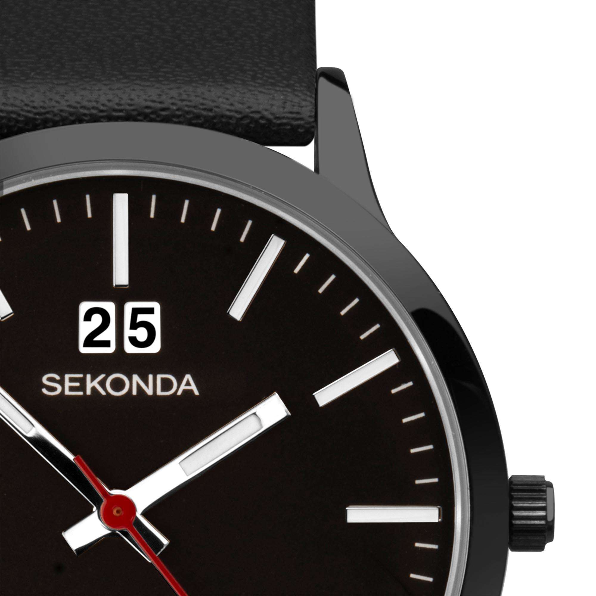 Sekonda Classic Quartz Black Dial Leather Strap Watch 1941