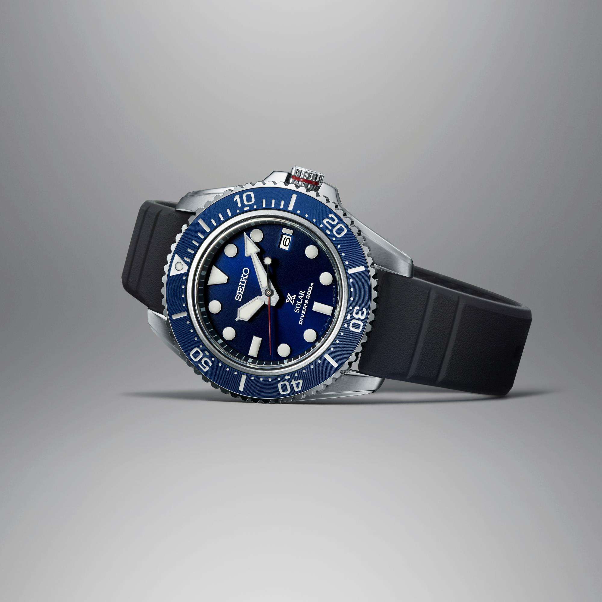 Seiko Prospex Compact Solar Diver Blue Dial Rubber Strap Men's Watch SNE593P1