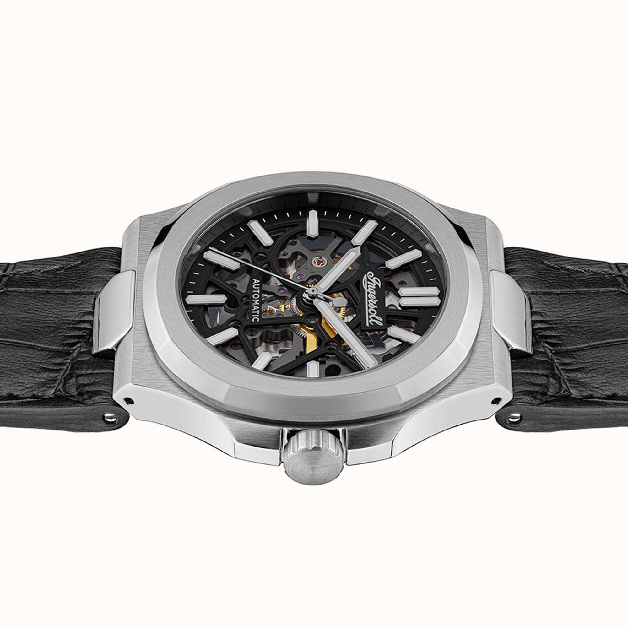Ingersoll The Catalina Automatik Schwarzes Zifferblatt Schwarzes Lederarmband Herren Uhr I12502