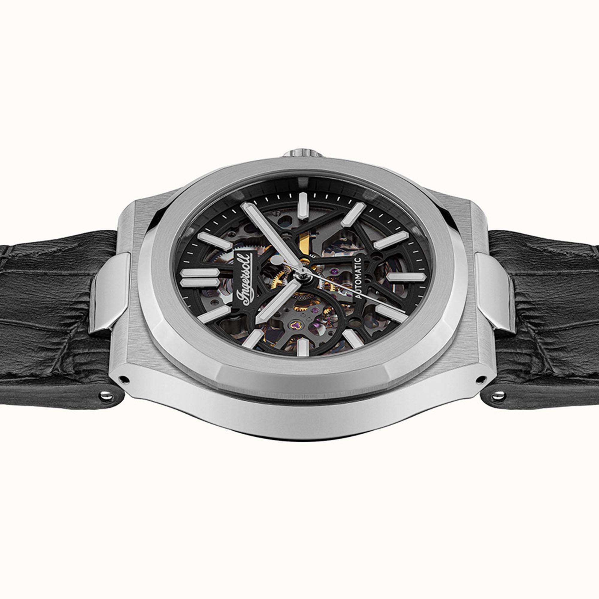 Ingersoll The Catalina Automatik Schwarzes Zifferblatt Schwarzes Lederarmband Herren Uhr I12502