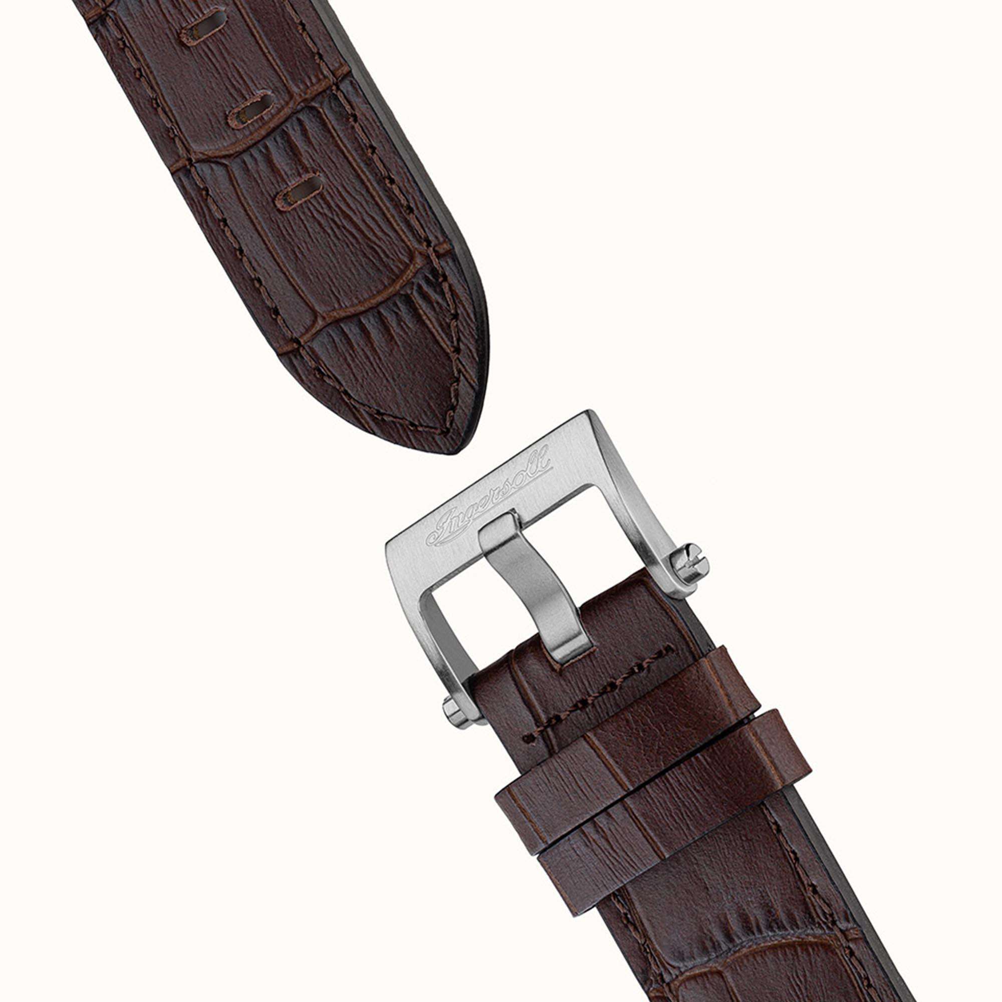 Ingersoll The Catalina Automatik Silbernes Zifferblatt Braunes Lederarmband Herren Uhr I12503