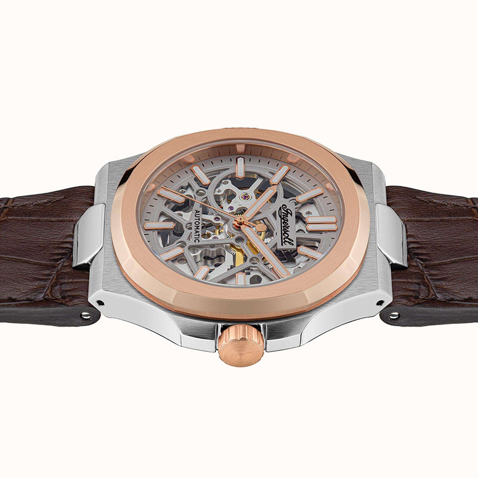 Ingersoll The Catalina Automatik Silbernes Zifferblatt Braunes Lederarmband Herren Uhr I12503