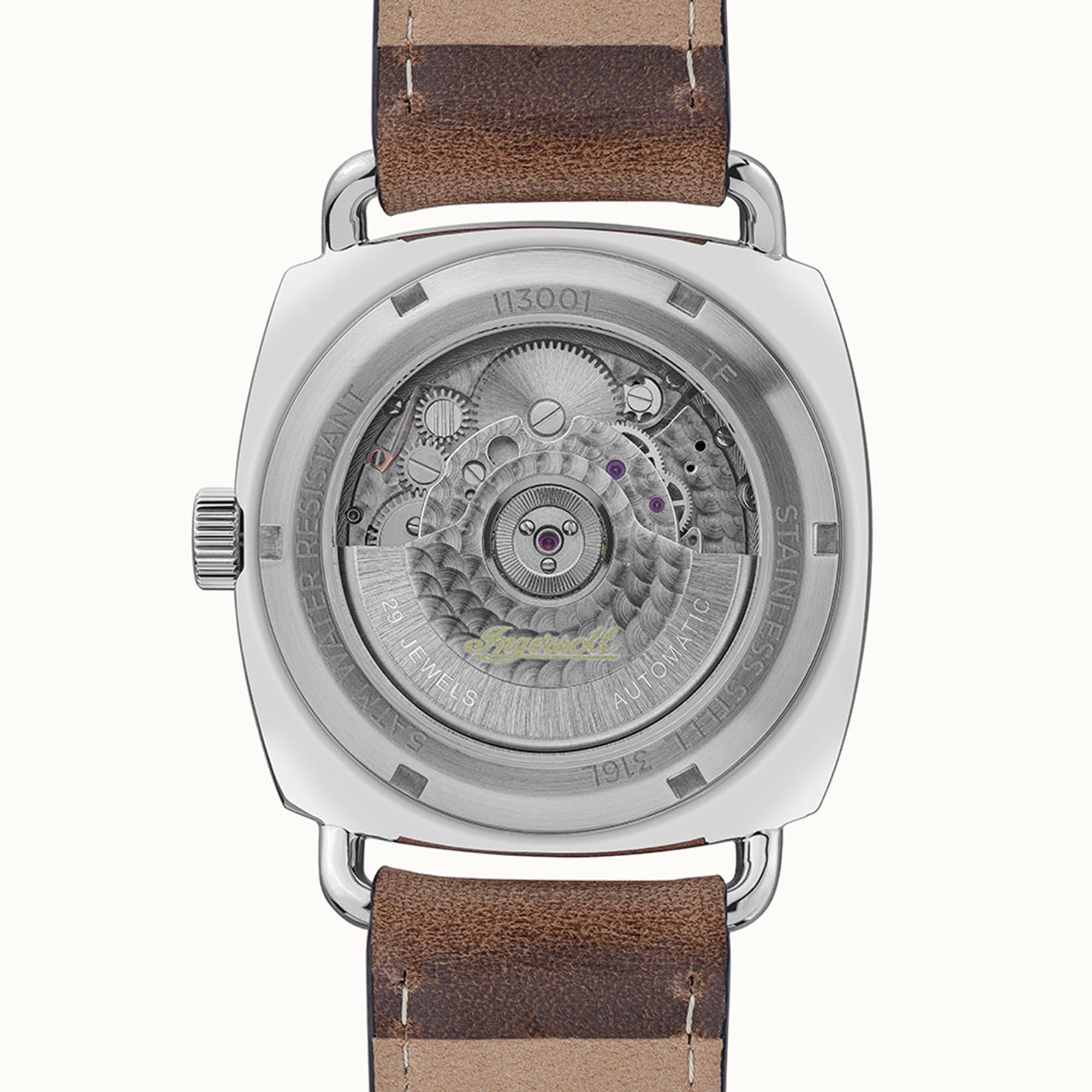 Ingersoll Die Nashville Automatik Blaues Zifferblatt Braunes Lederarmband Herren Uhr I13001