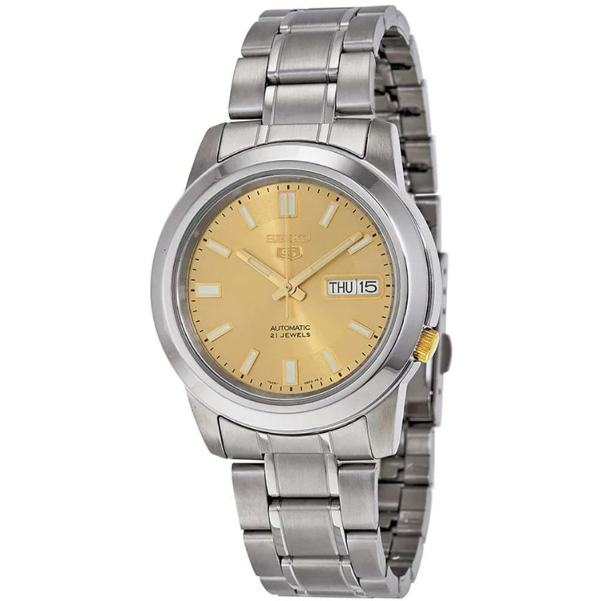 Seiko 5 38mm Automatic Gold Dial Steel Strap Men's Watch