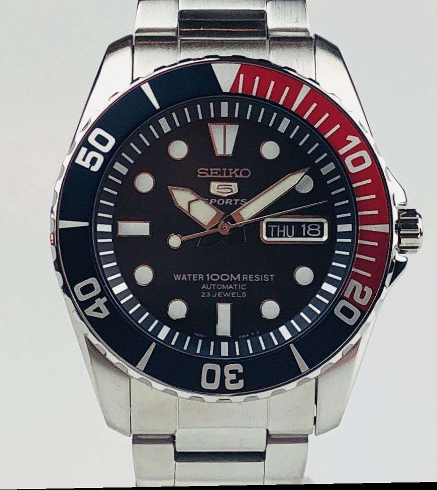 Seiko 5 Sports Automatic Sea Urchin Pepsi Dial Men's Watch SNZF15K1 - WatchNation