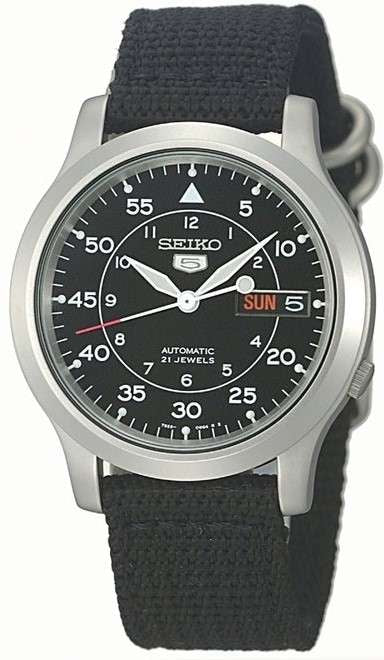 Seiko 5 Automatic Black Dial Black NATO Fabric Strap Men's Watch SNK809K2 - WatchNation