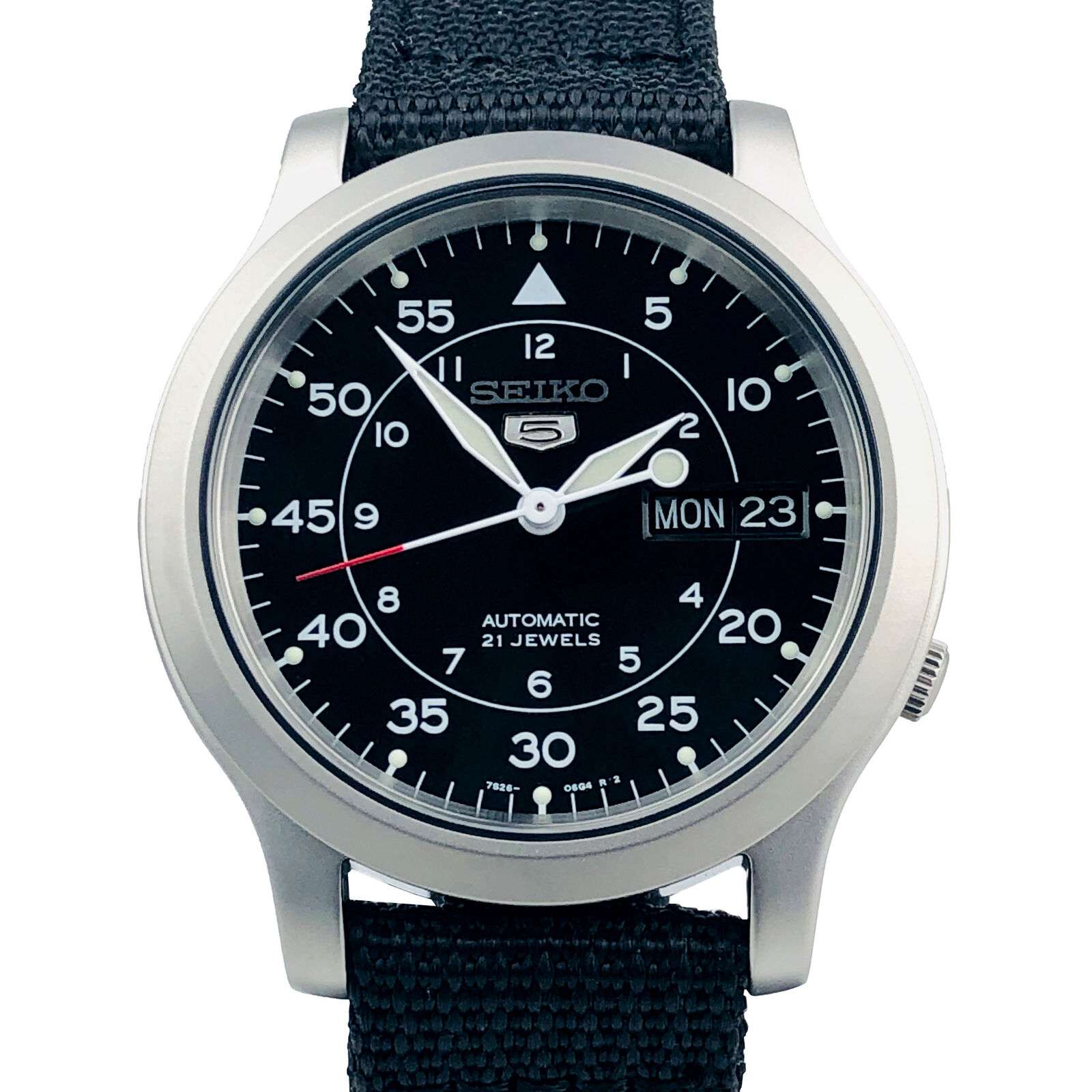 Seiko 5 Automatic Black Dial Black NATO Fabric Strap Men's Watch SNK809K2 - WatchNation