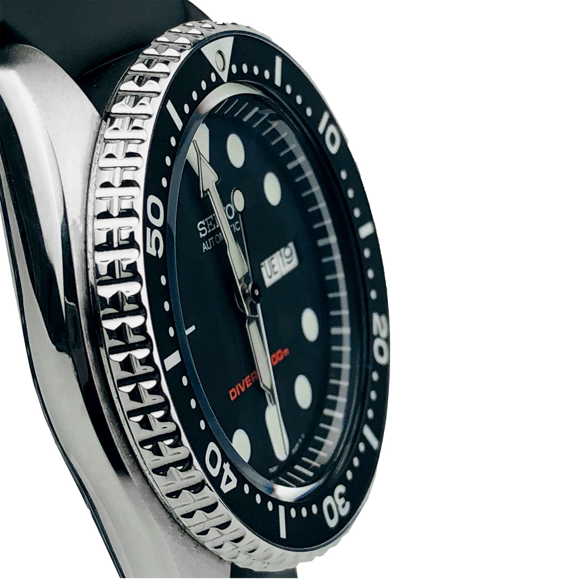 Seiko SKX Taucher Automatik Schwarzes Zifferblatt und Gummiarmband Herren Uhr SKX007K1