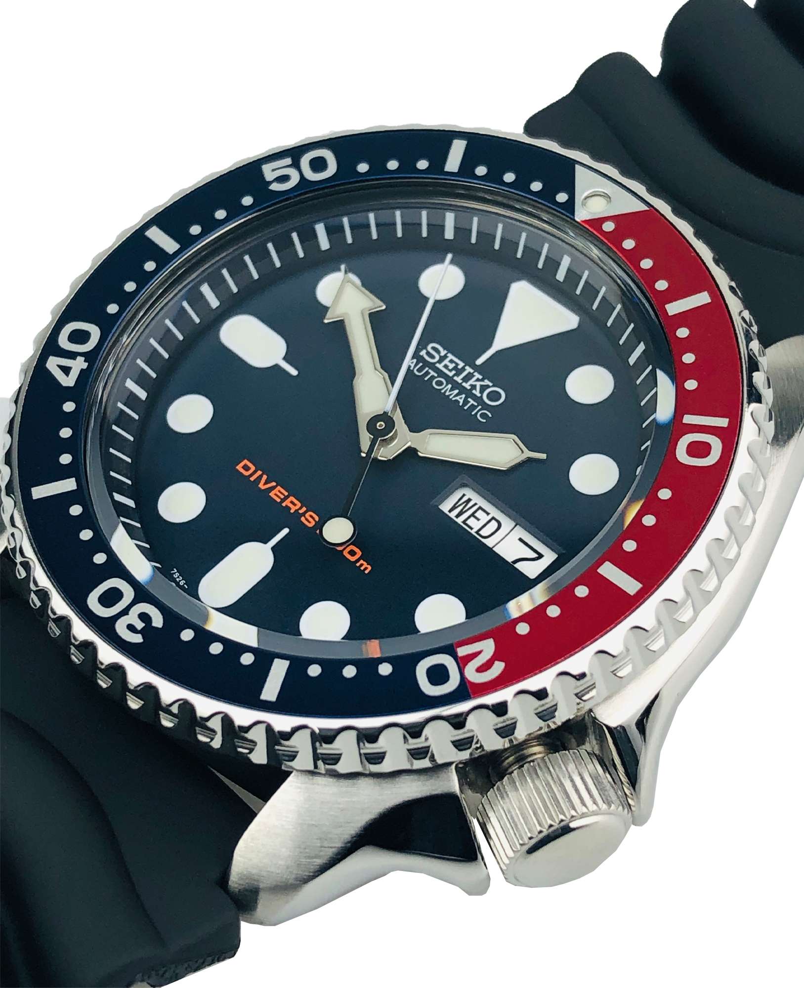 Seiko Divers Pepsi Automatik Schwarzes Zifferblatt Schwarzes Gummiarmband Herren Uhr SKX009K1