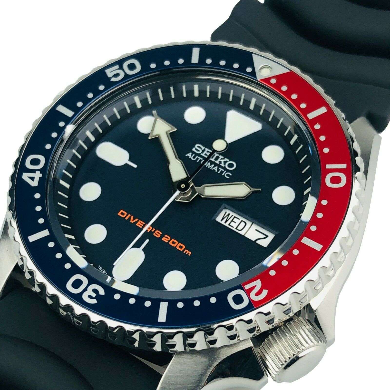Seiko Divers Pepsi Automatik Schwarzes Zifferblatt Schwarzes Gummiarmband Herren Uhr SKX009K1
