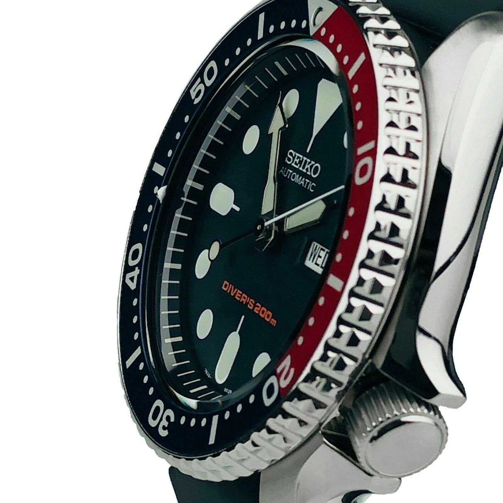 Seiko Divers Pepsi Automatik Schwarzes Zifferblatt Schwarzes Gummiarmband Herren Uhr SKX009K1