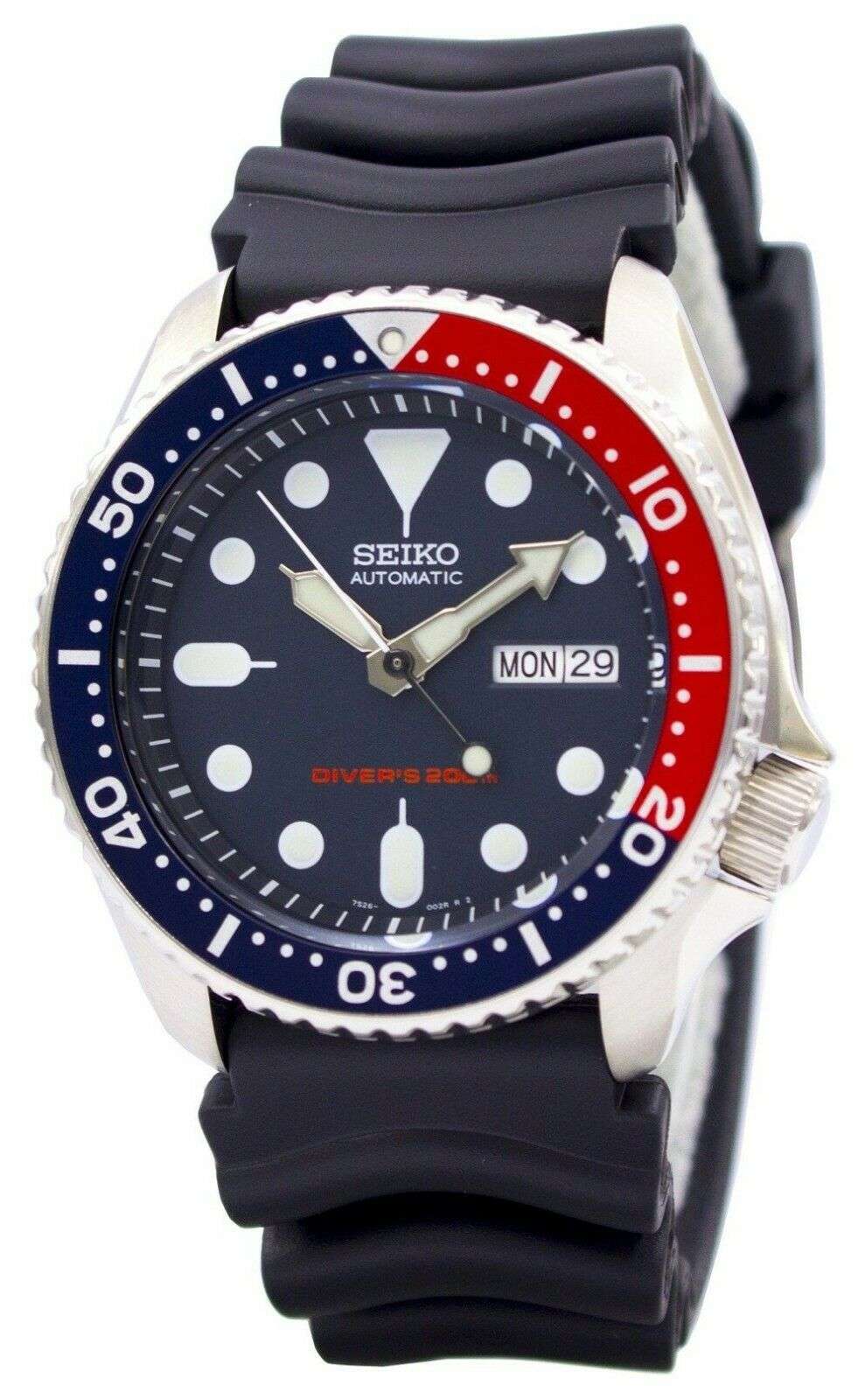Seiko Divers Pepsi Automatik Schwarzes Zifferblatt Schwarzes Gummiarmband Herren Uhr SKX009K1