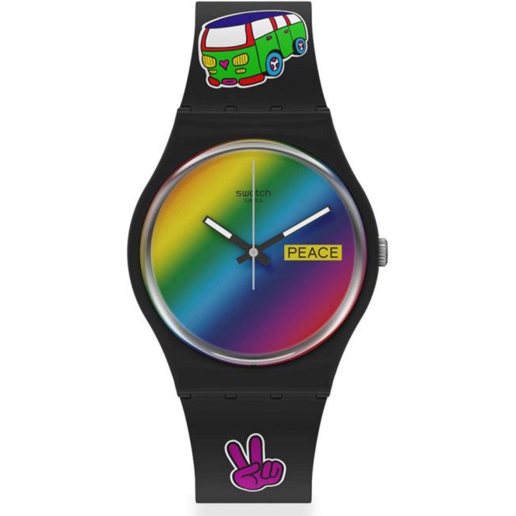 Swatch Gent Bioceramic Go With The Bow Quartz Multi-Coloured Dial Black Silicone Watch SO31B101