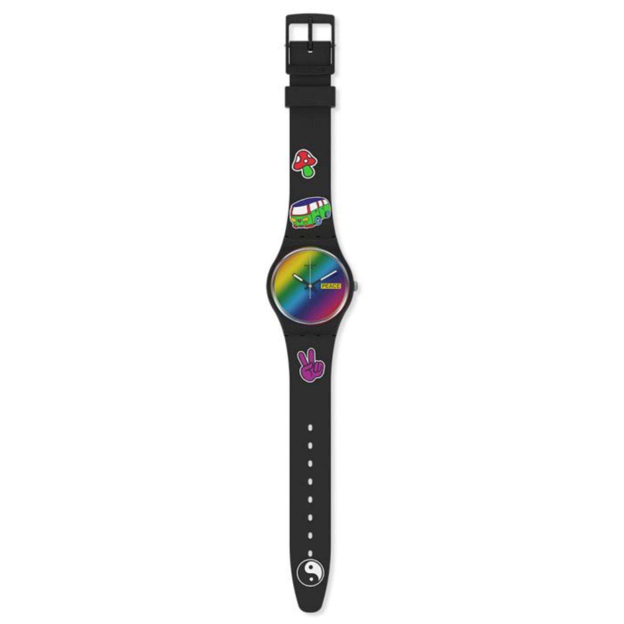 Swatch Gent Bioceramic Go With The Bow Quartz Multi-Coloured Dial Black Silicone Watch SO31B101