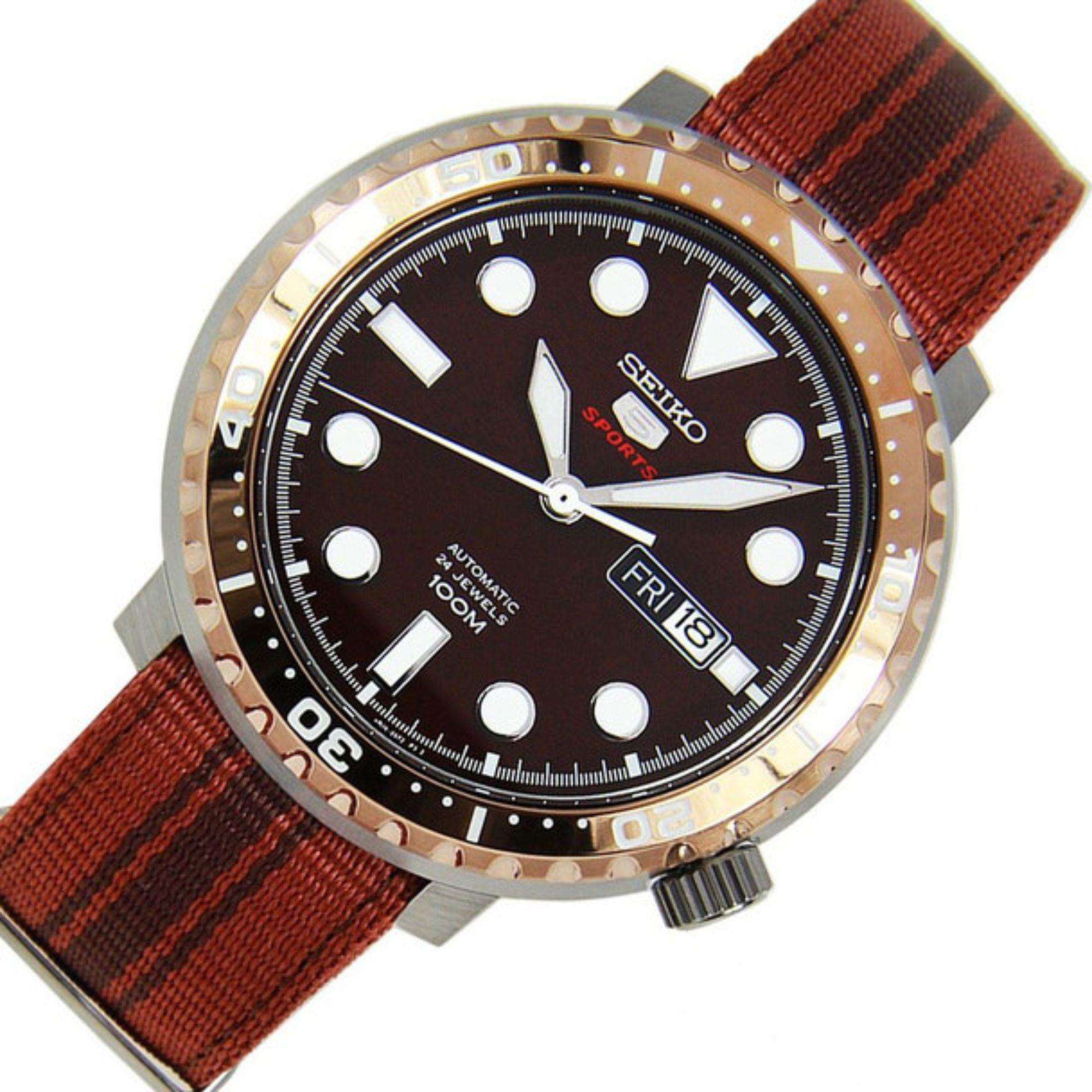 Seiko 5 Sports Flaschenverschluss Root Beer Automatik Braunes Zifferblatt Braunes Nylonarmband Herren Uhr SRPC68K1